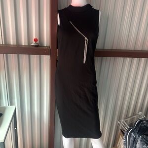 Fashion Nova Black Midi Dress with Zipper Accent